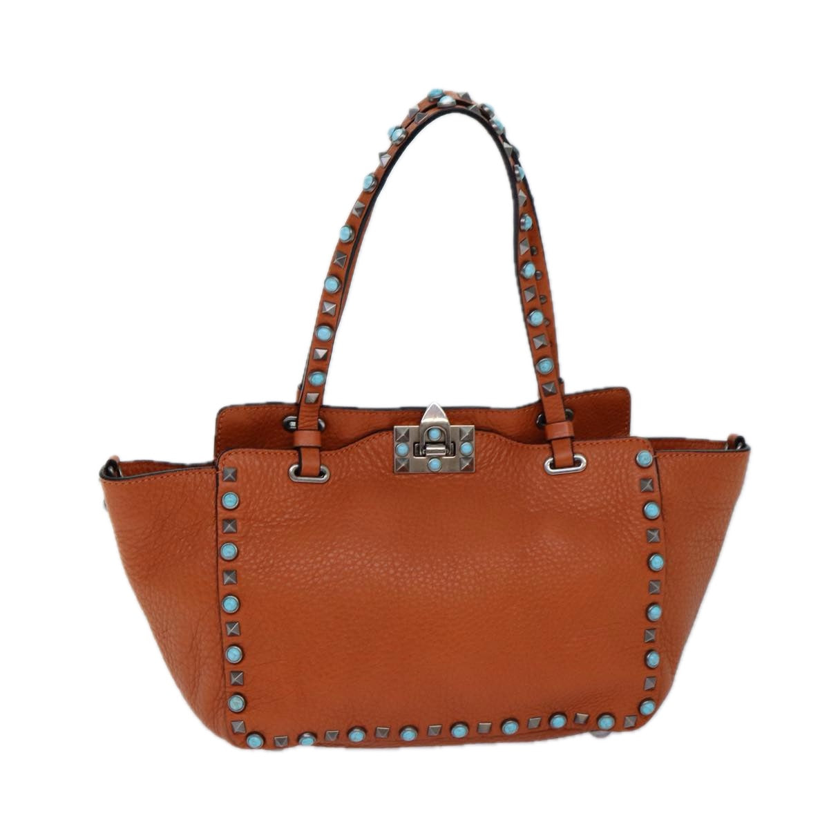 VALENTINO Shoulder Bag Leather 2way Orange Auth ar12037