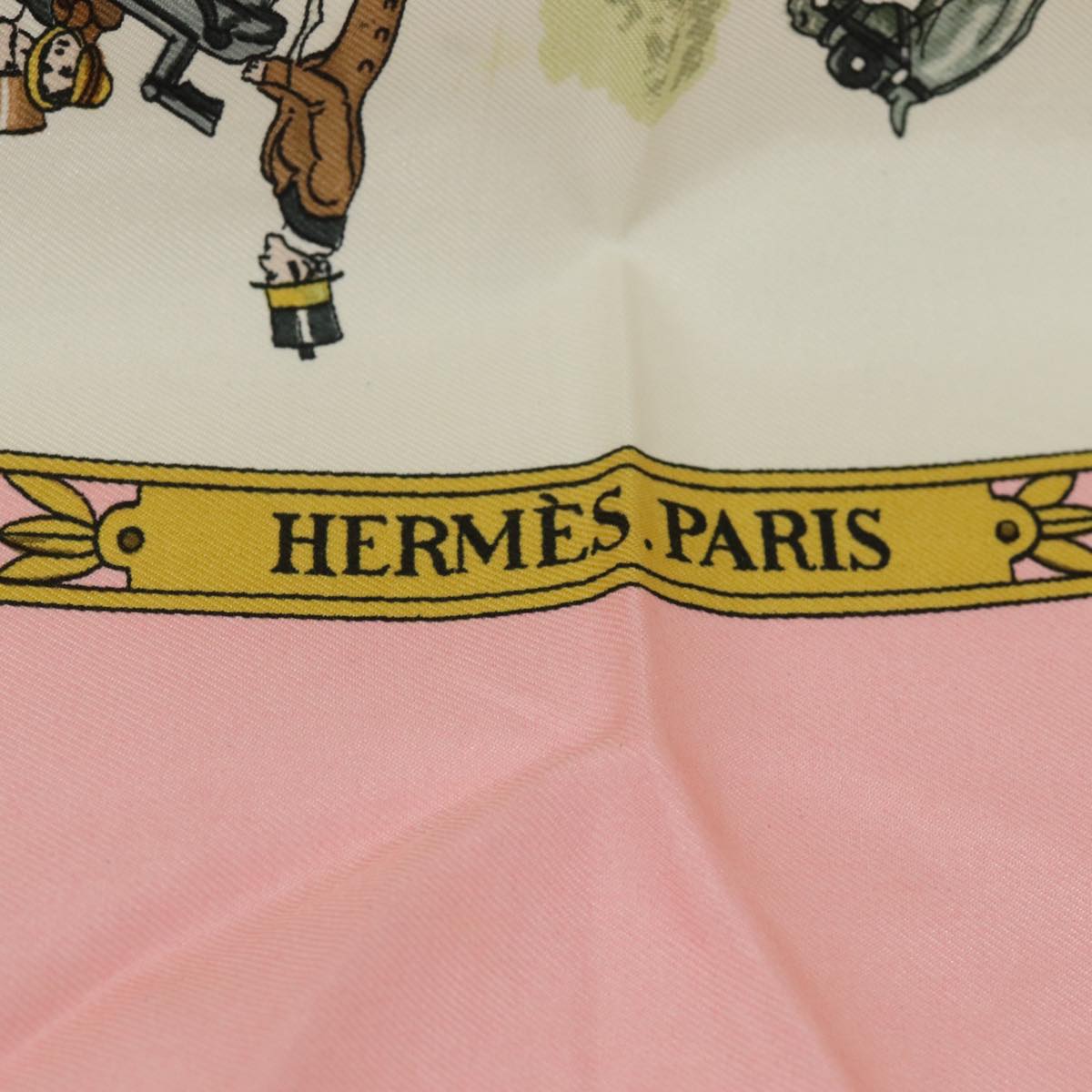 HERMES Carre 90 Scarf LA PROMENADE DE LONGCHAMPS Silk Pink Auth ar12068