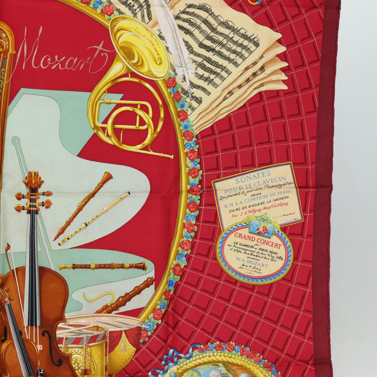 HERMES Carre 90 Scarf Hymn to Mozart Silk Red Auth ar12070