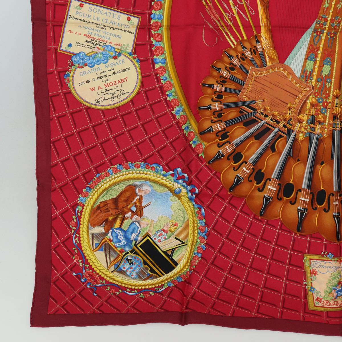 HERMES Carre 90 Scarf Hymn to Mozart Silk Red Auth ar12070