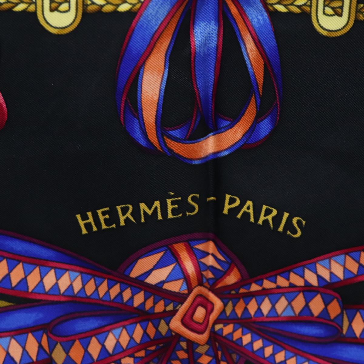 HERMES Carre 90 Scarf Horse ribbon Silk Black Auth ar12073