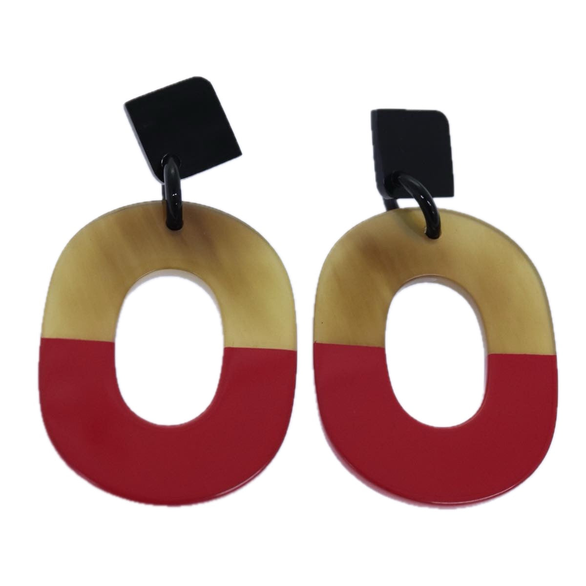 HERMES Pierce Buffalo horn Earring plastic Red Auth ar12240