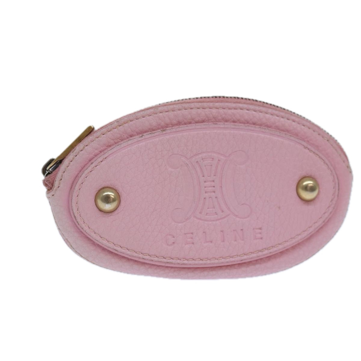 CELINE Coin Purse Leather Pink Gold Auth ar12367