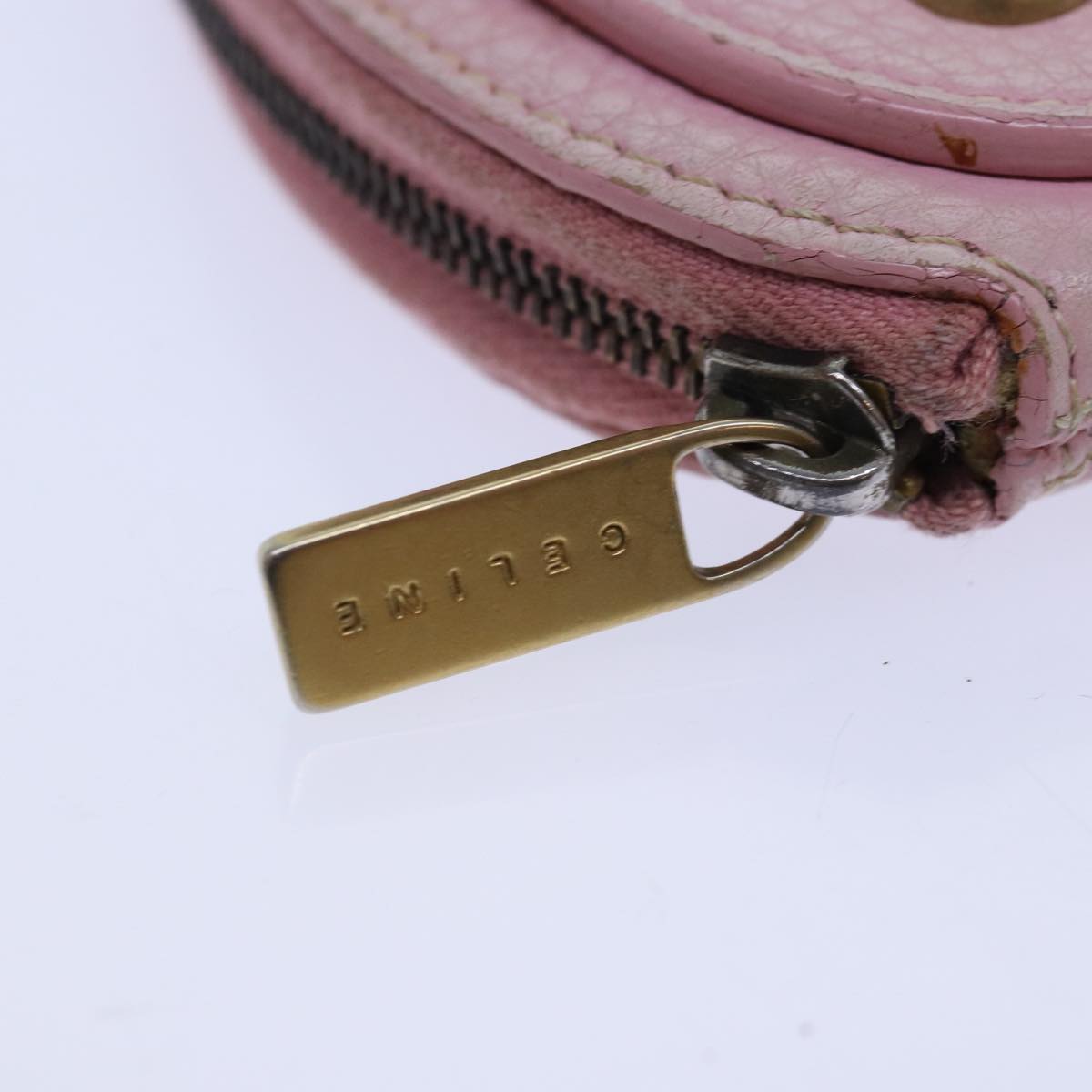 CELINE Coin Purse Leather Pink Gold Auth ar12367