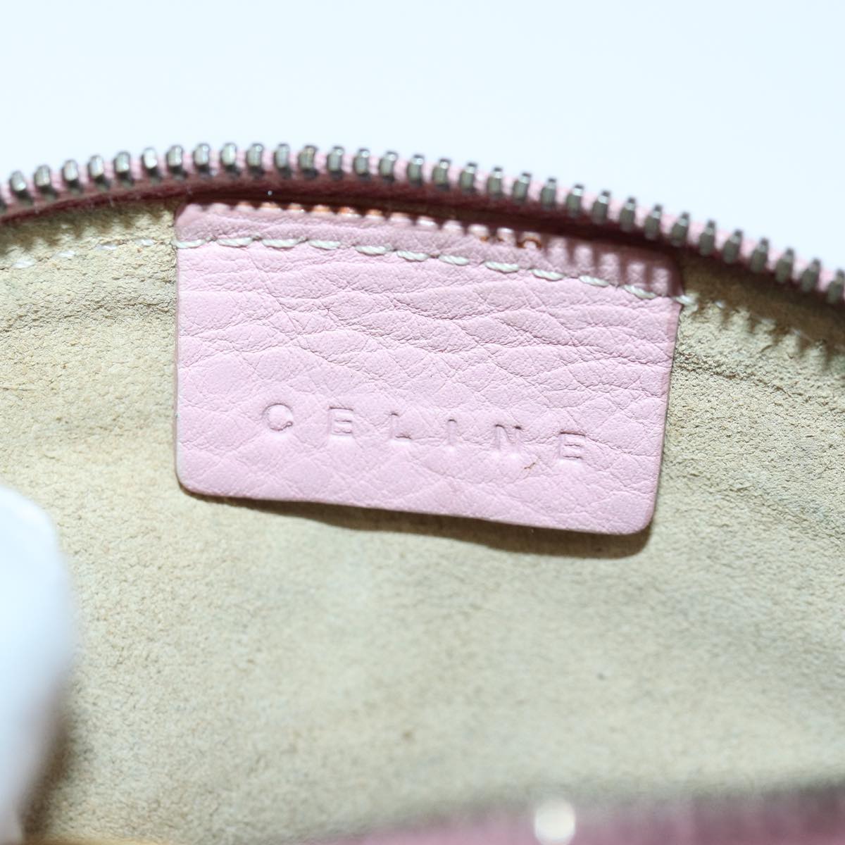 CELINE Coin Purse Leather Pink Gold Auth ar12367