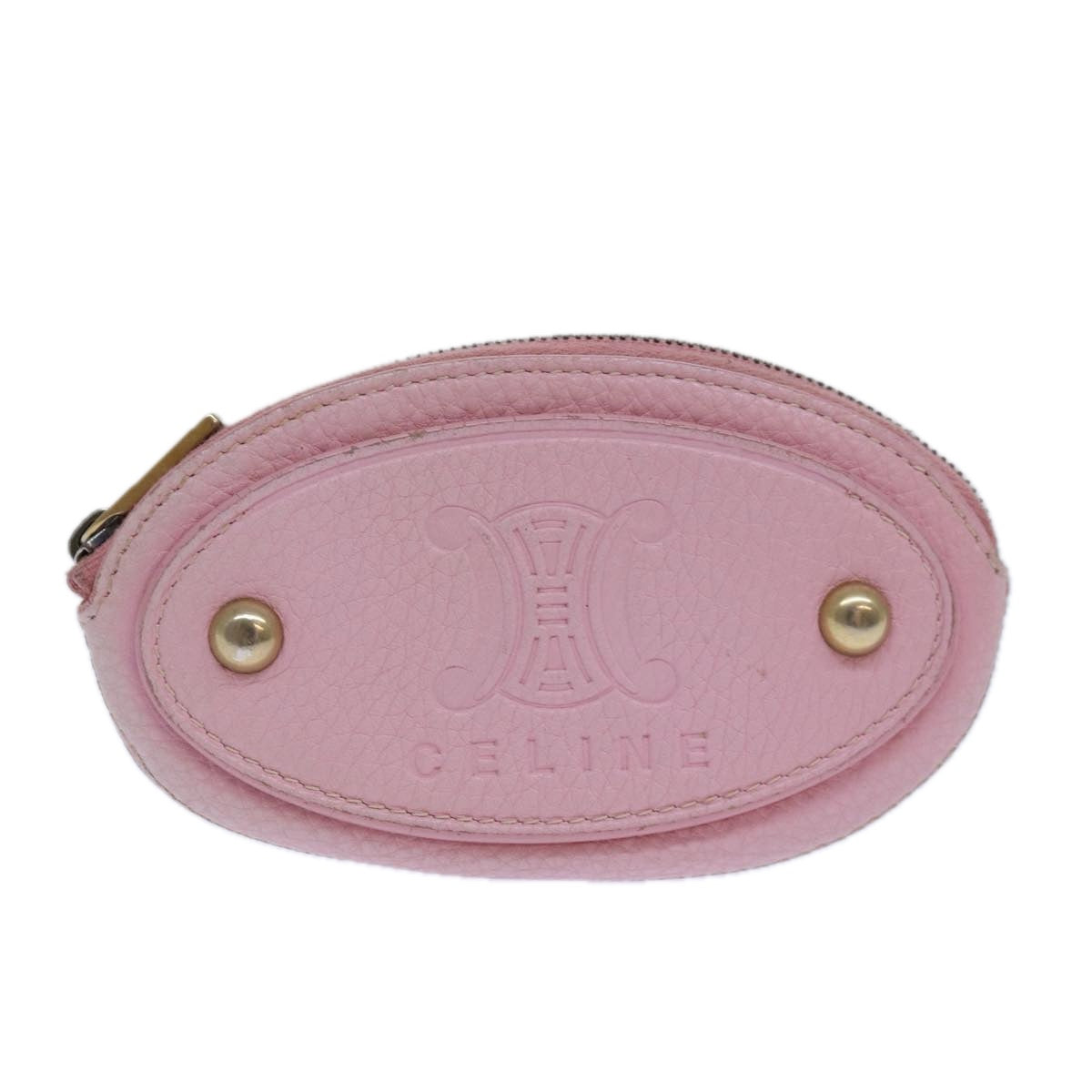 CELINE Coin Purse Leather Pink Gold Auth ar12367