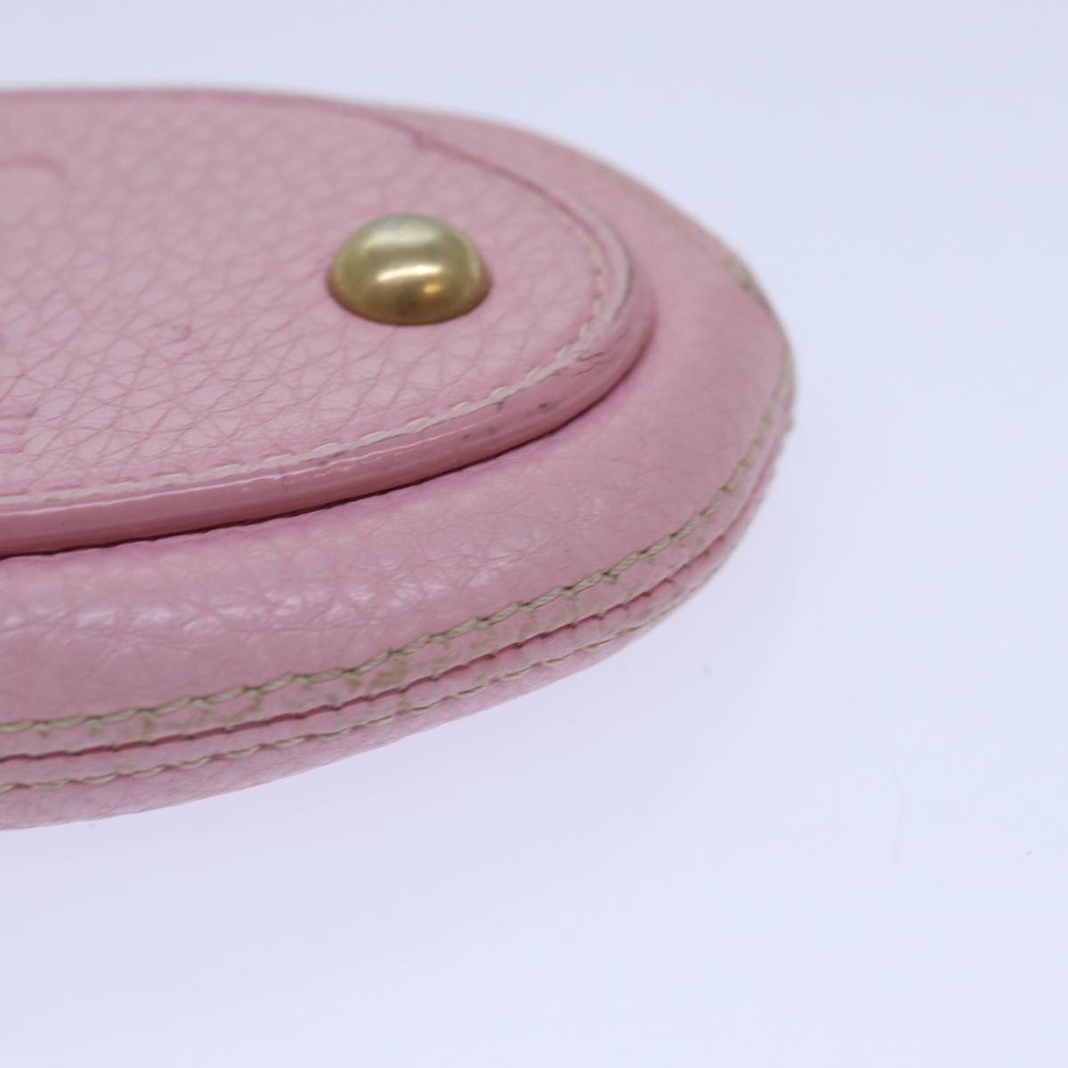 CELINE Coin Purse Leather Pink Gold Auth ar12367