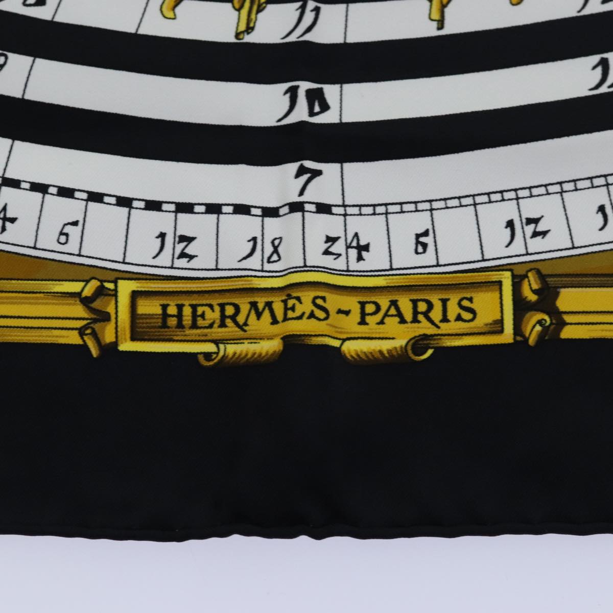 HERMES Carre 90 Scarf DIES ET HORE Silk Black White Auth ar12415