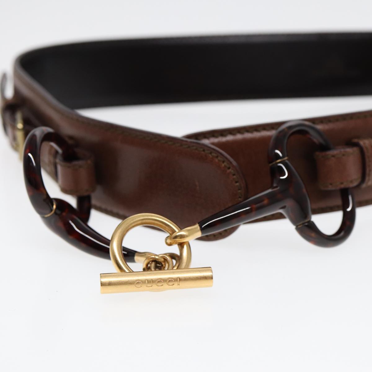 GUCCI Horsebit Belt Leather 30.3"" Brown 1417 51 1766 85 34 Auth ar12425