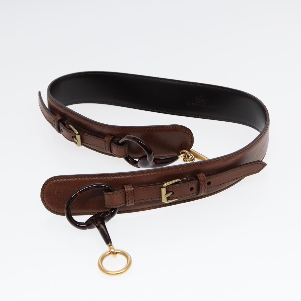 GUCCI Horsebit Belt Leather 30.3"" Brown 1417 51 1766 85 34 Auth ar12425