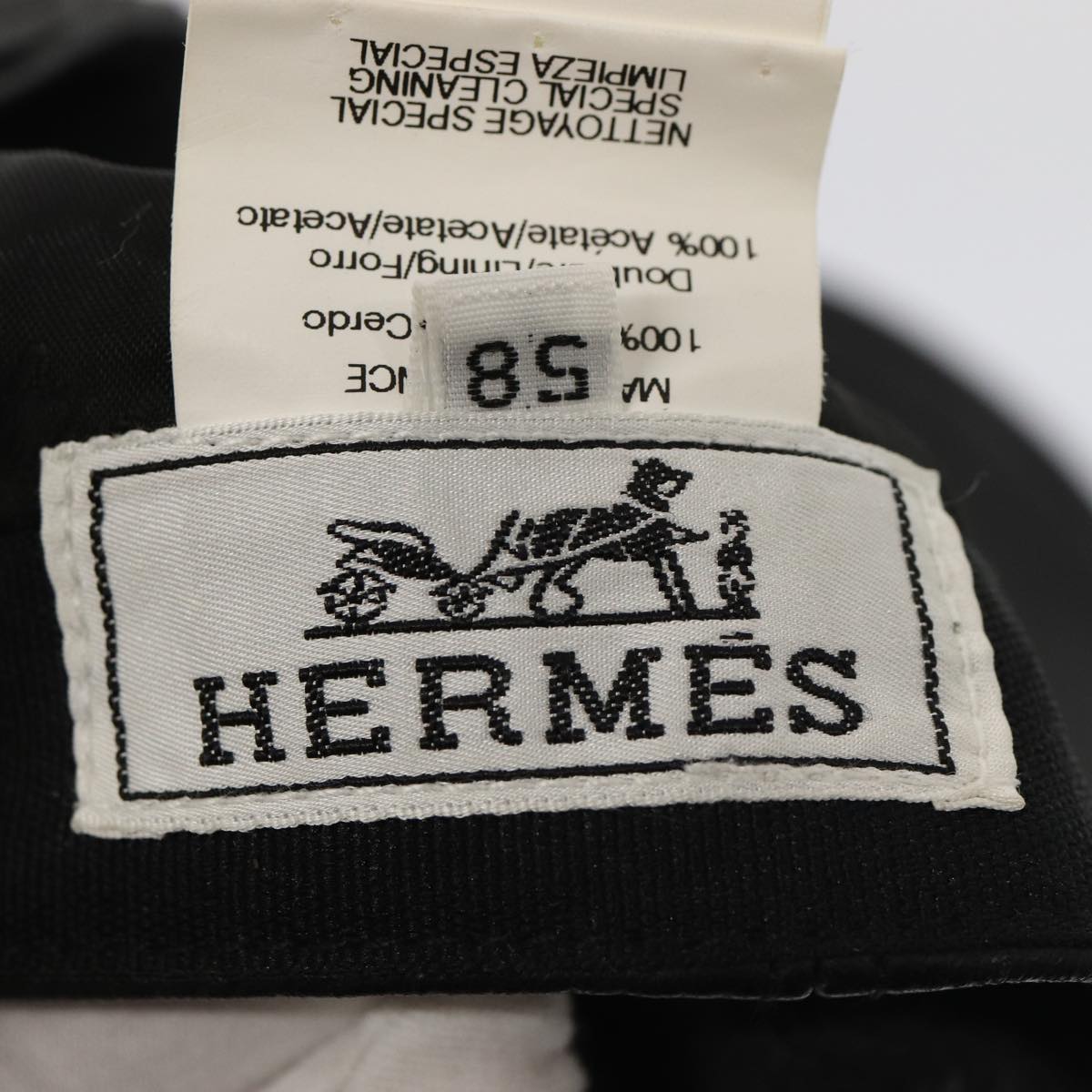 HERMES Cap Leather 58 Black Auth ar12426