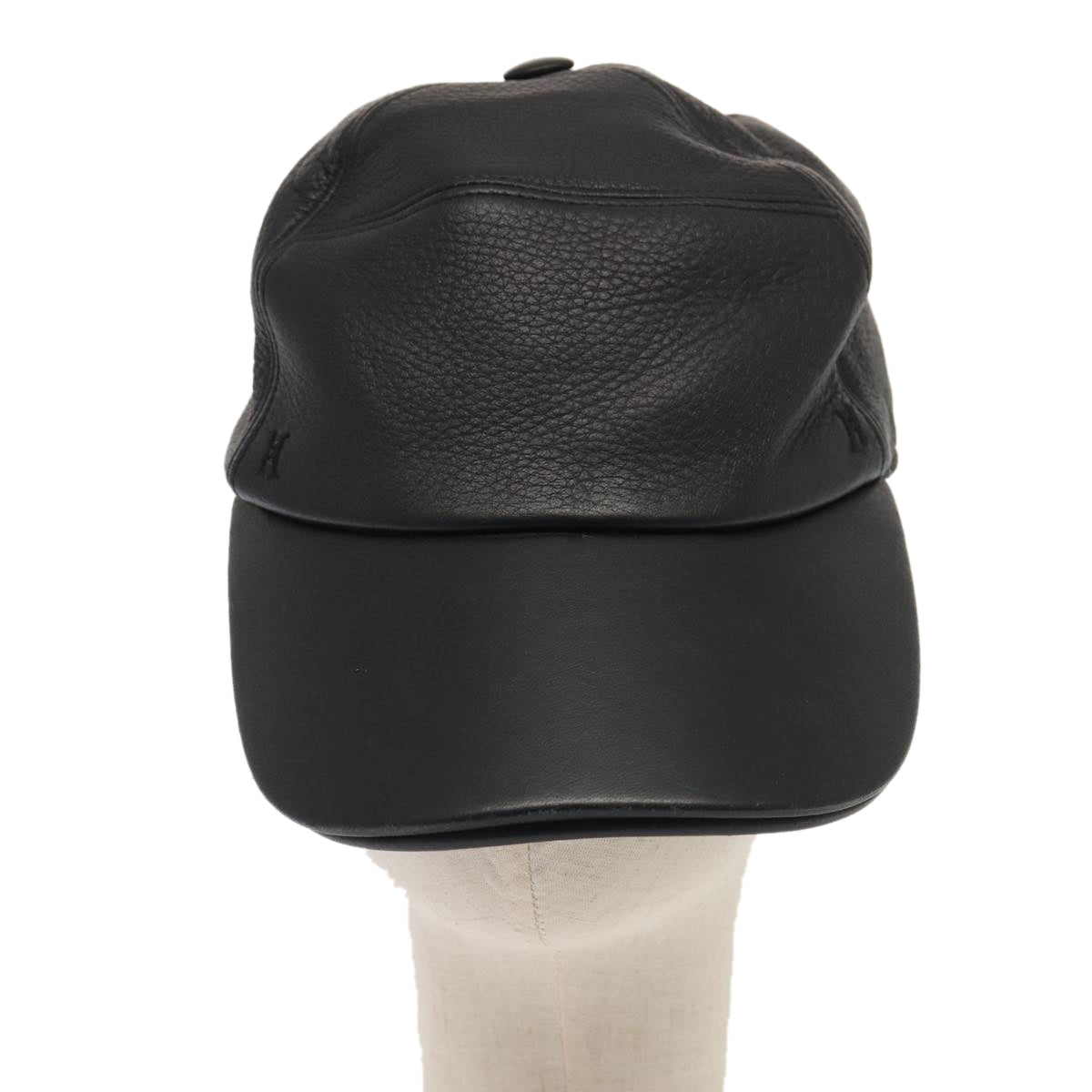 HERMES Cap Leather 58 Black Auth ar12426