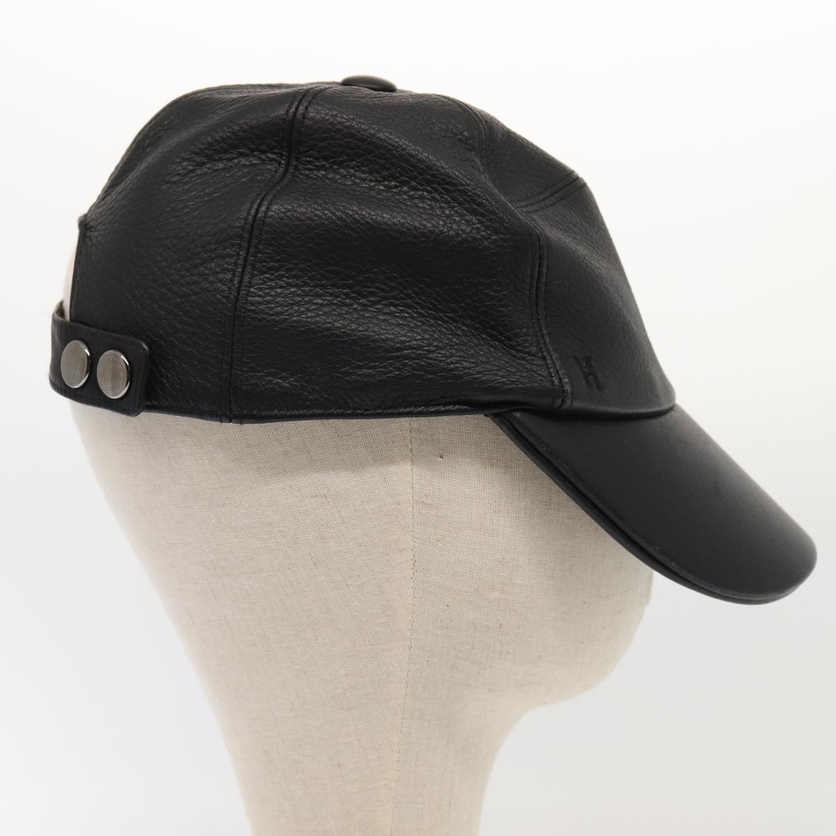 HERMES Cap Leather 58 Black Auth ar12426