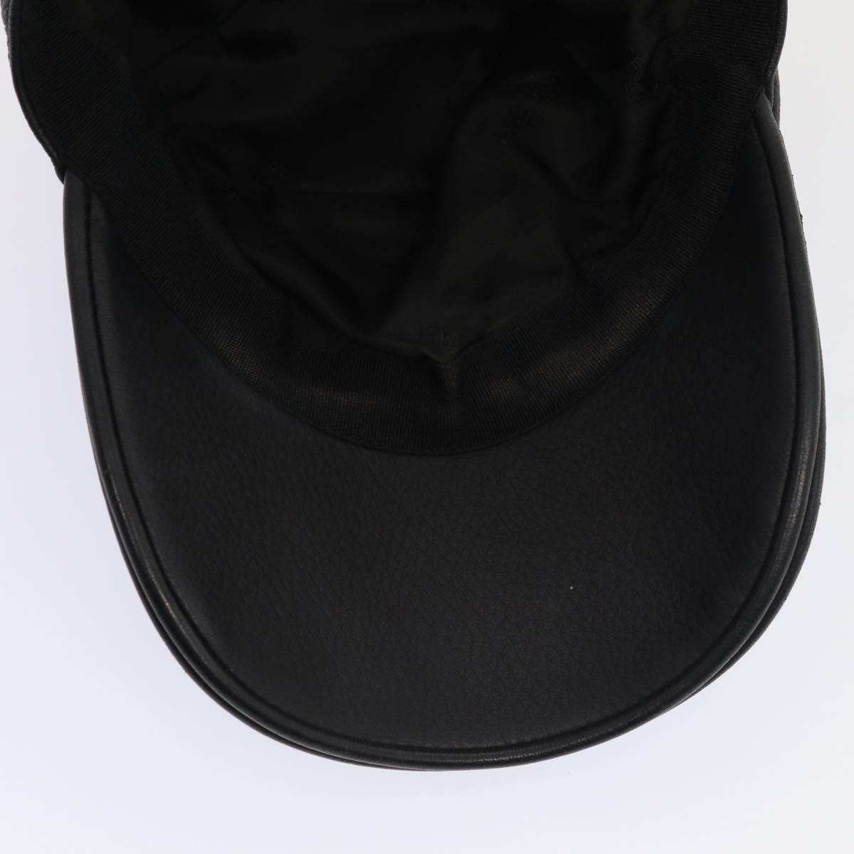 HERMES Cap Leather 58 Black Auth ar12426