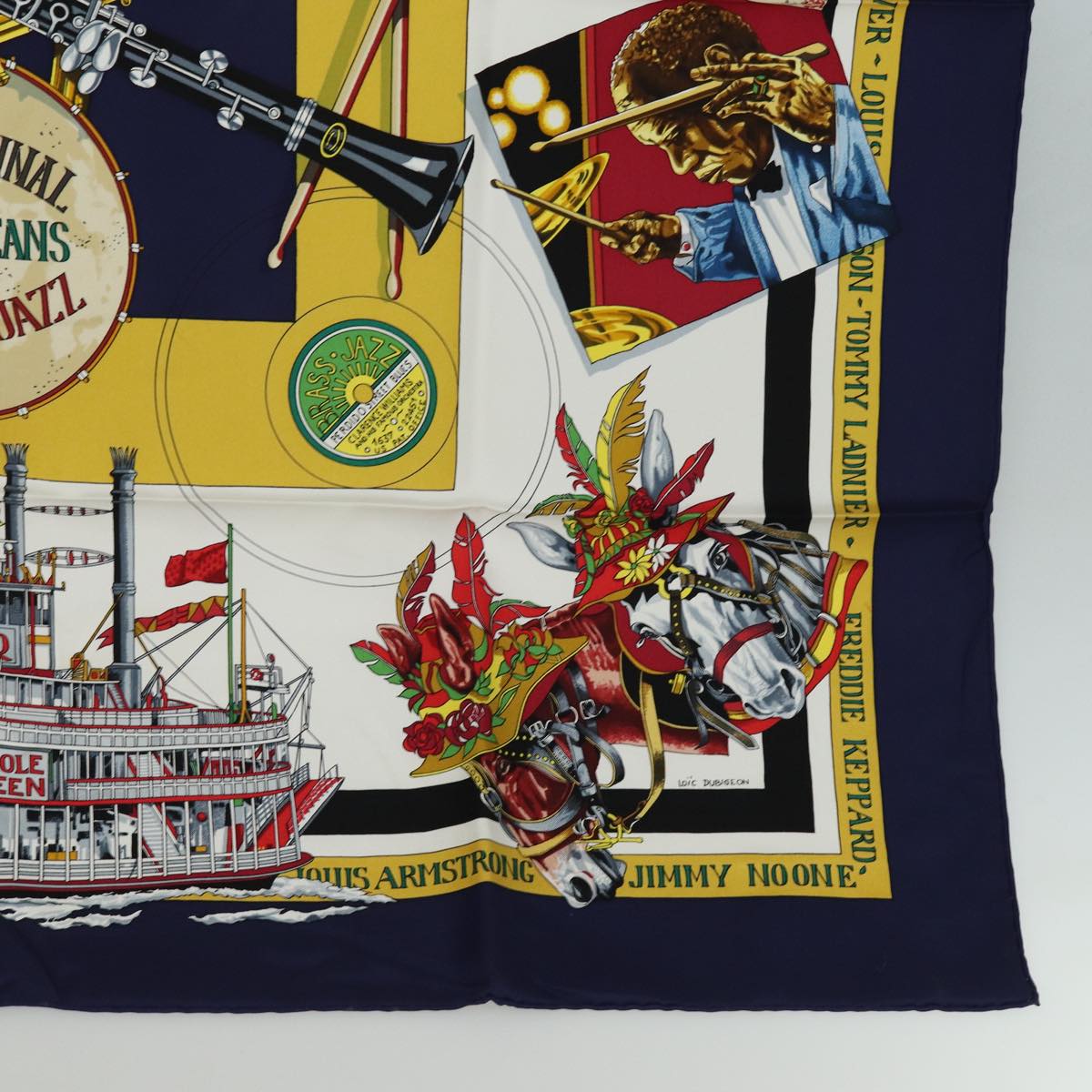 HERMES Carre 90 Scarf "The Original New Orleans Creole Jazz 1923" Auth ar12446