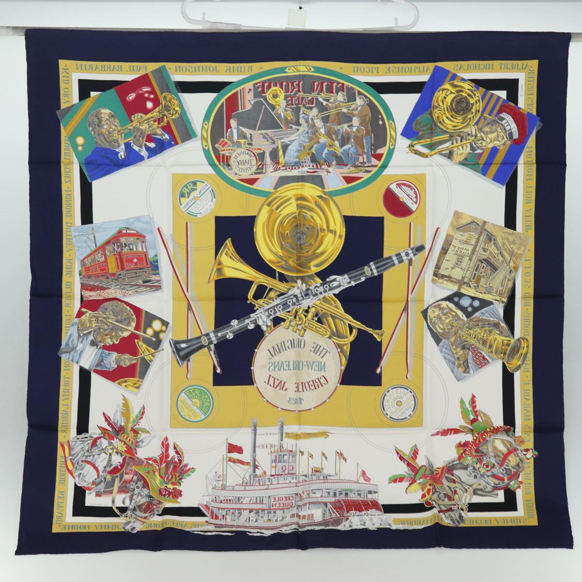 HERMES Carre 90 Scarf "The Original New Orleans Creole Jazz 1923" Auth ar12446