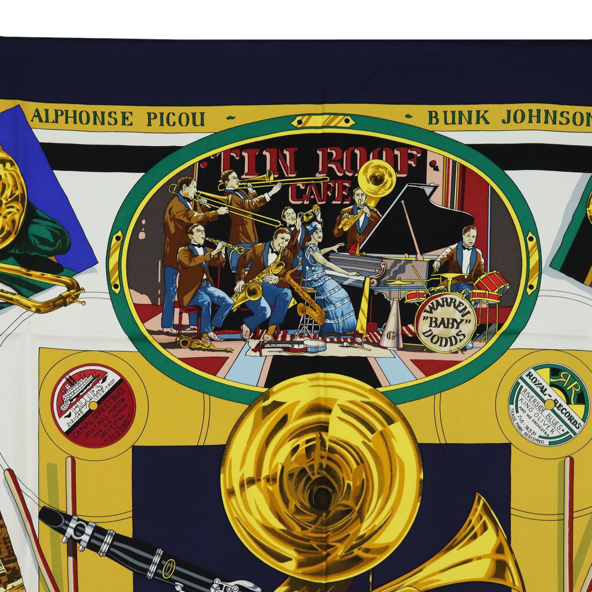 HERMES Carre 90 Scarf "The Original New Orleans Creole Jazz 1923" Auth ar12446