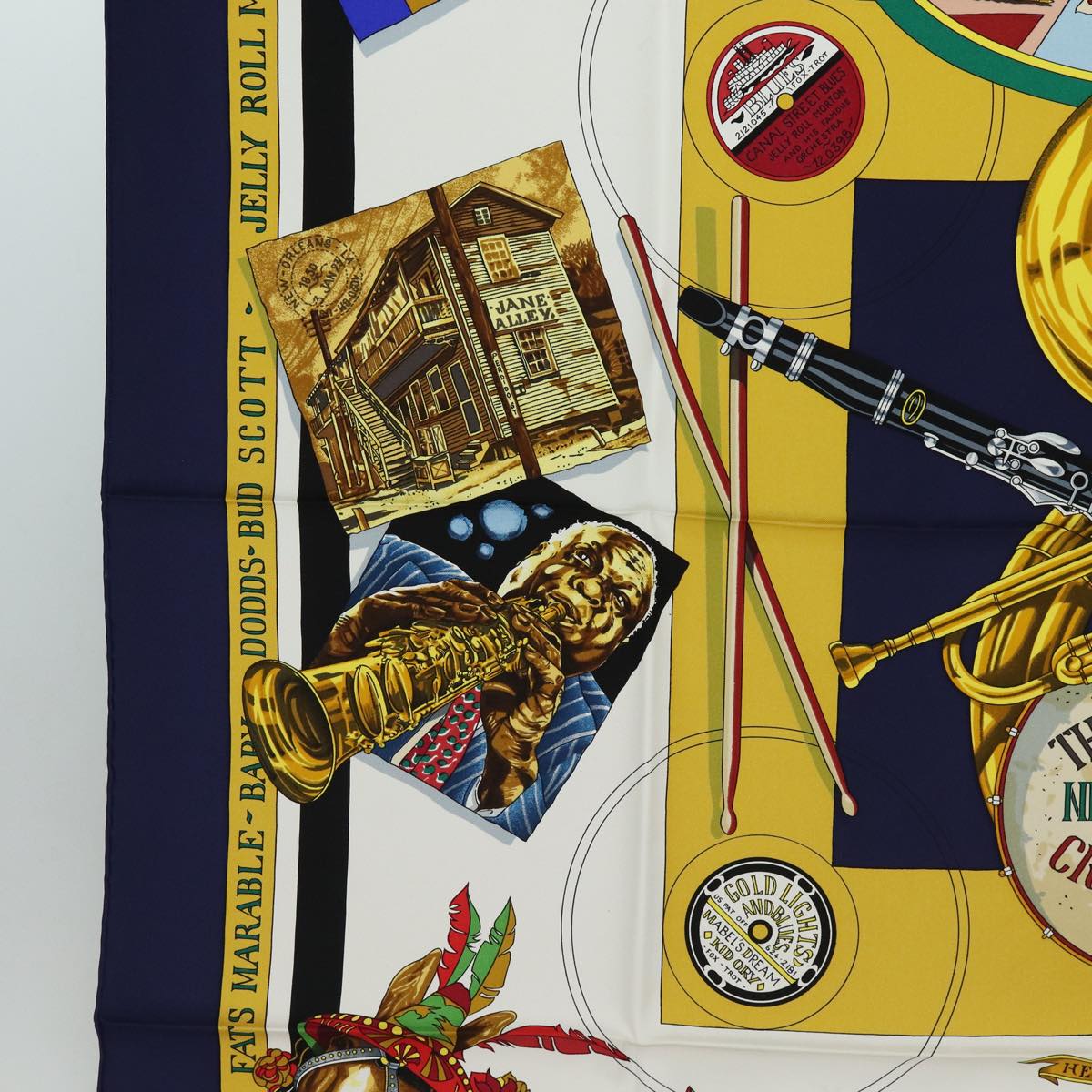 HERMES Carre 90 Scarf "The Original New Orleans Creole Jazz 1923" Auth ar12446