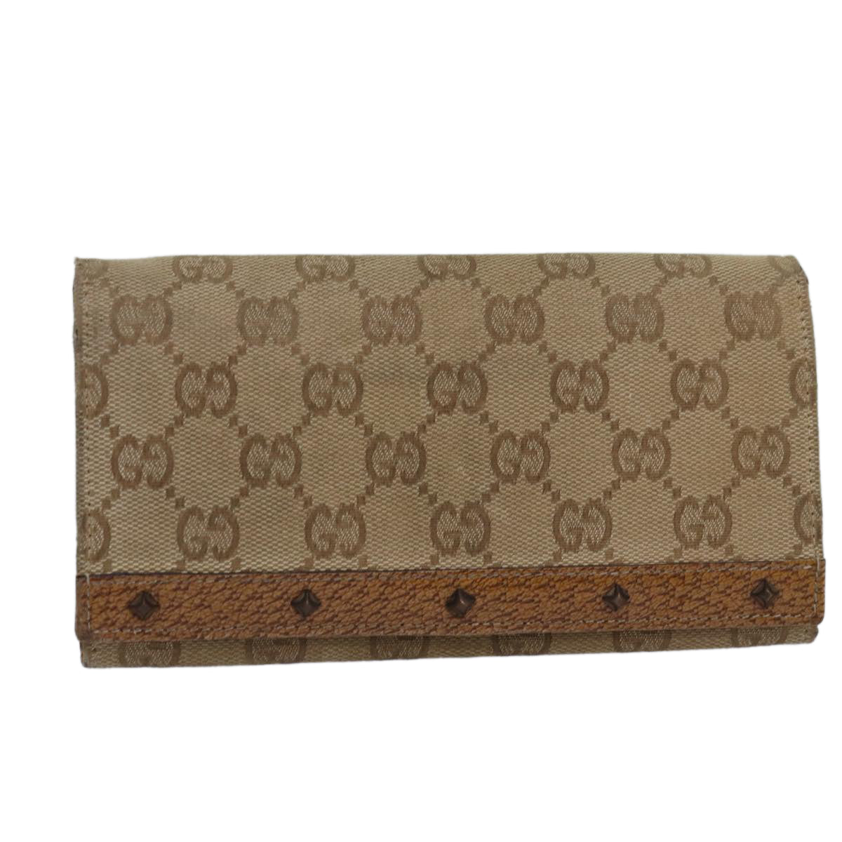 GUCCI GG Canvas Long Wallet Beige Auth ar12451