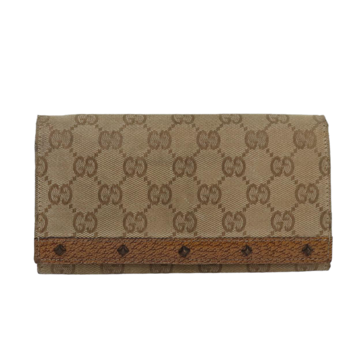 GUCCI GG Canvas Long Wallet Beige Auth ar12451