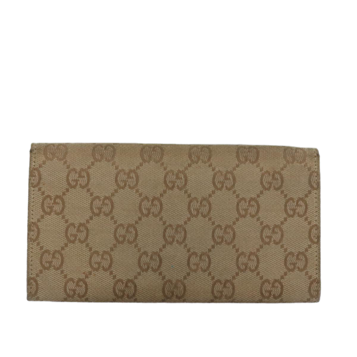 GUCCI GG Canvas Long Wallet Beige Auth ar12451