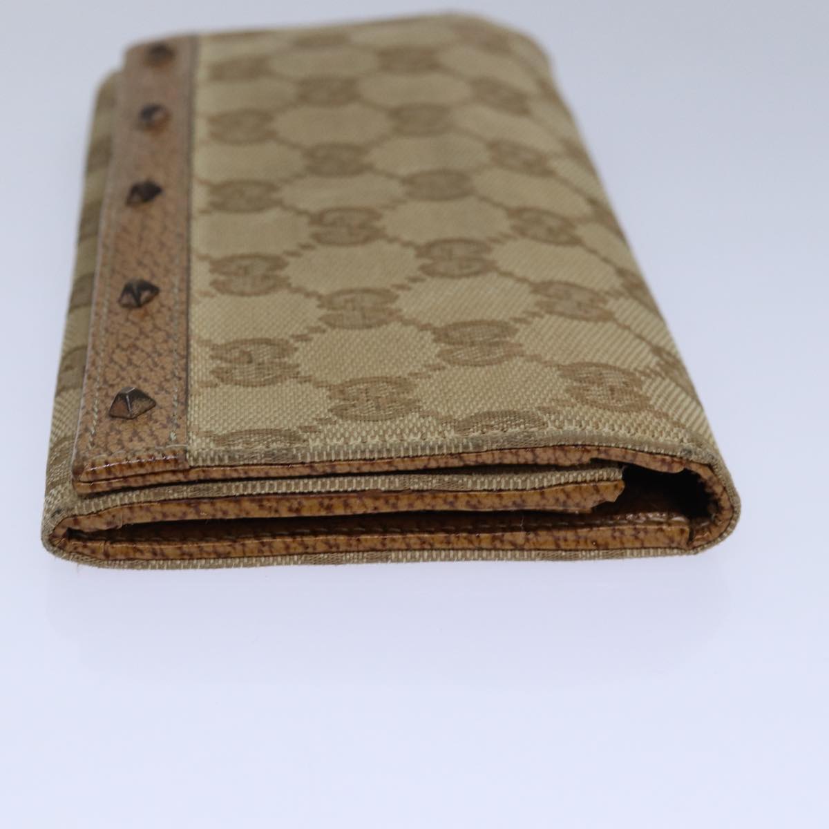 GUCCI GG Canvas Long Wallet Beige Auth ar12451