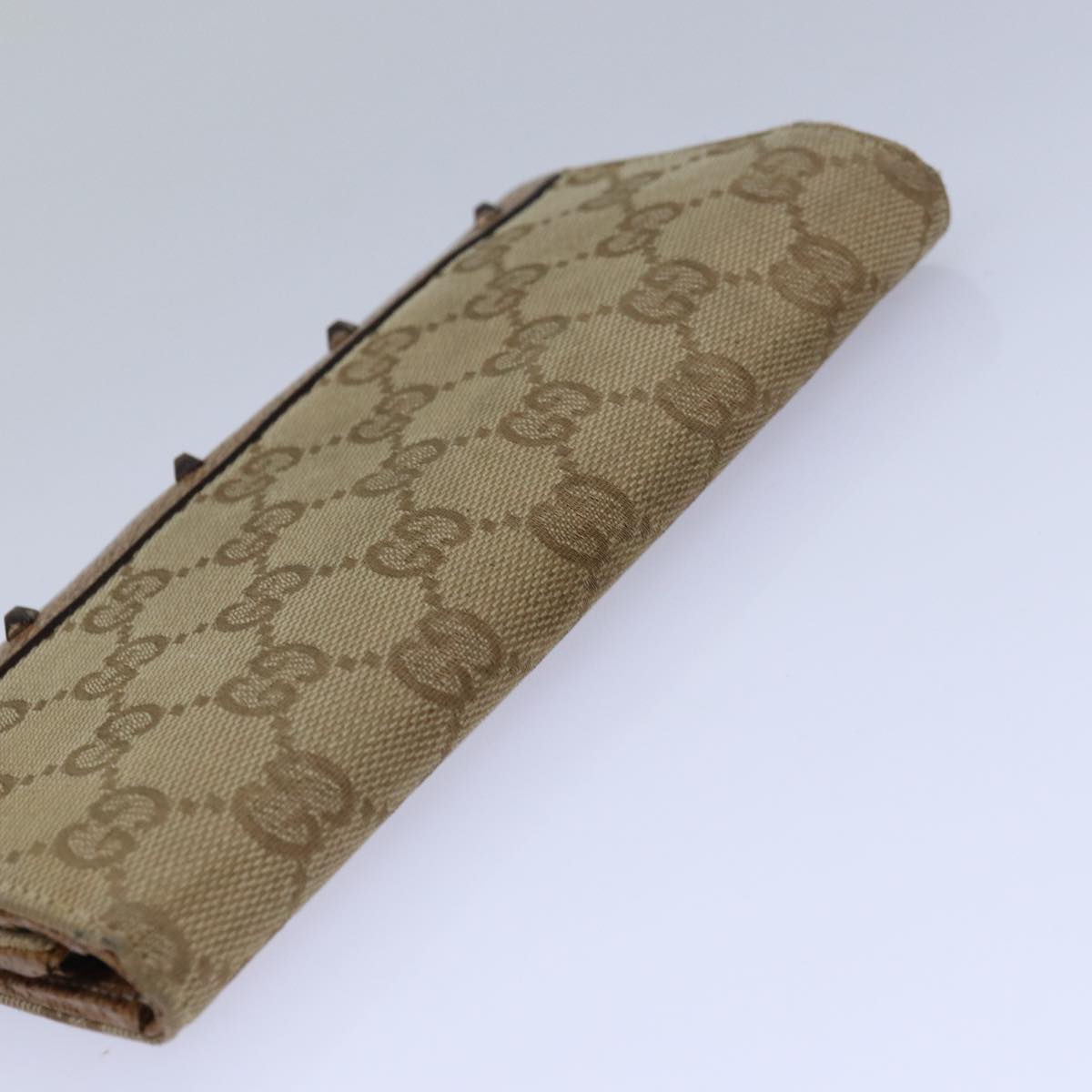 GUCCI GG Canvas Long Wallet Beige Auth ar12451