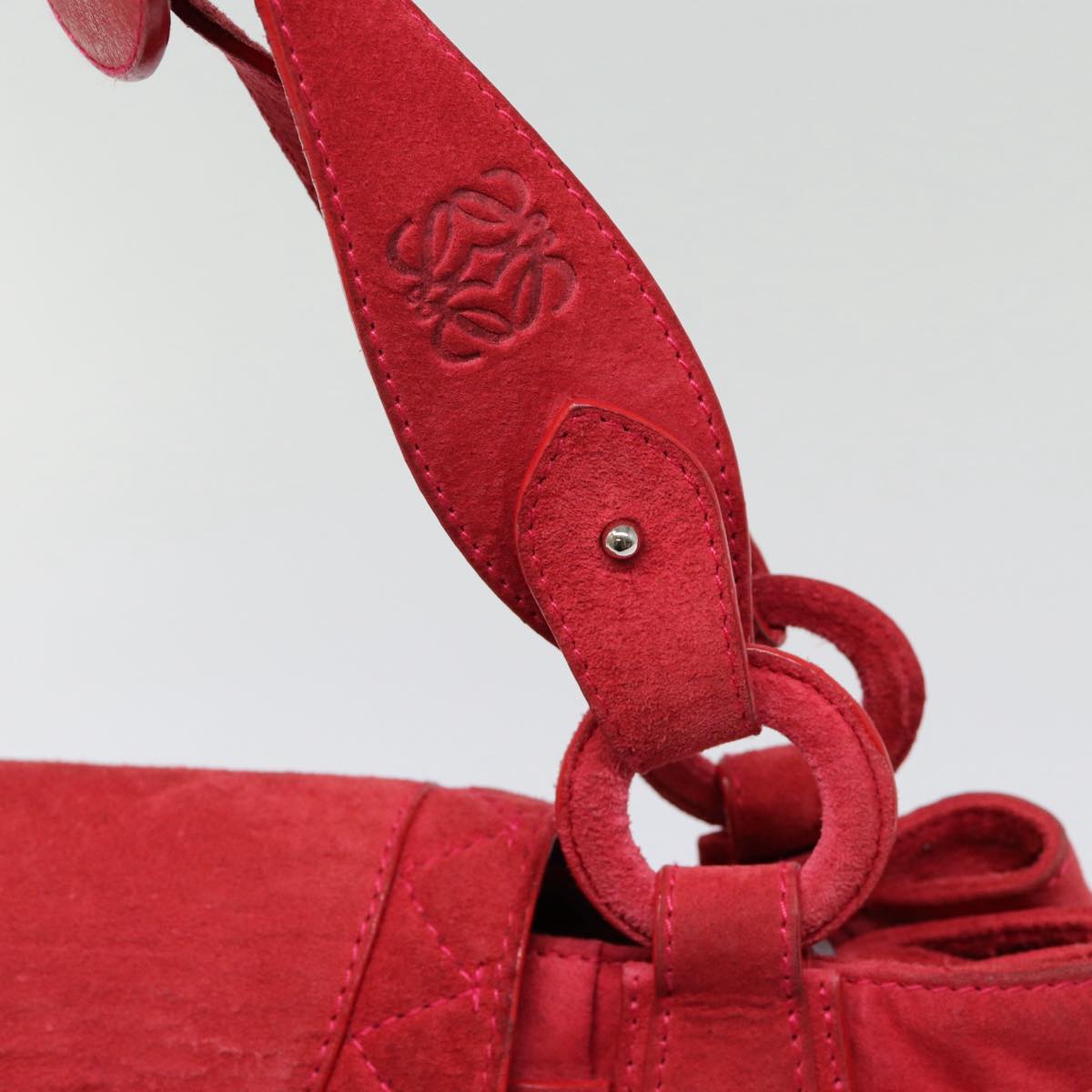 LOEWE Anagram Shoulder Bag Suede Silver Red Auth ar12491