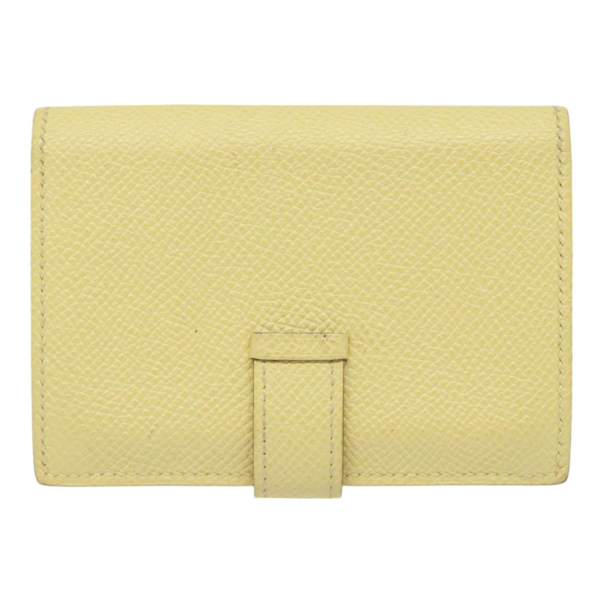 HERMES Baan Card Case Leather Yellow Silver Auth ar12506