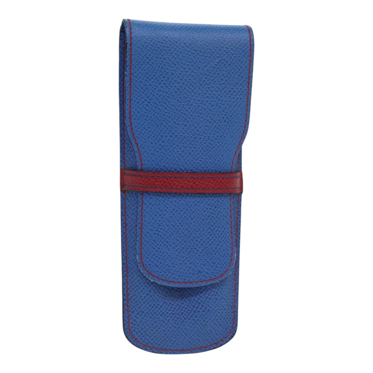 HERMES Pen Case Leather Blue Red Auth ar12507