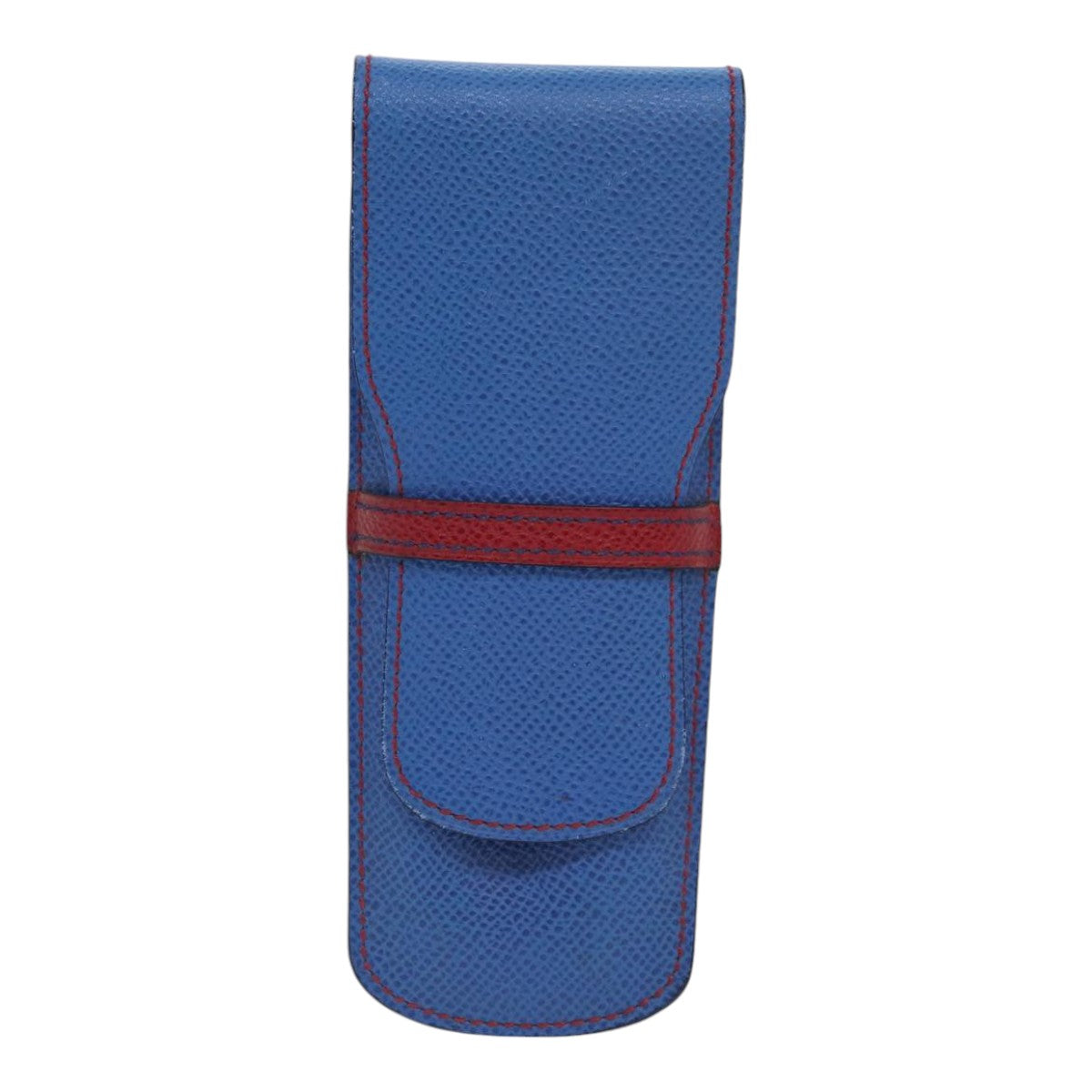 HERMES Pen Case Leather Blue Red Auth ar12507