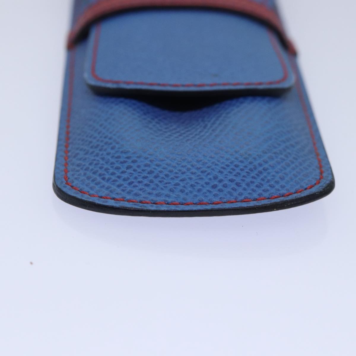 HERMES Pen Case Leather Blue Red Auth ar12507