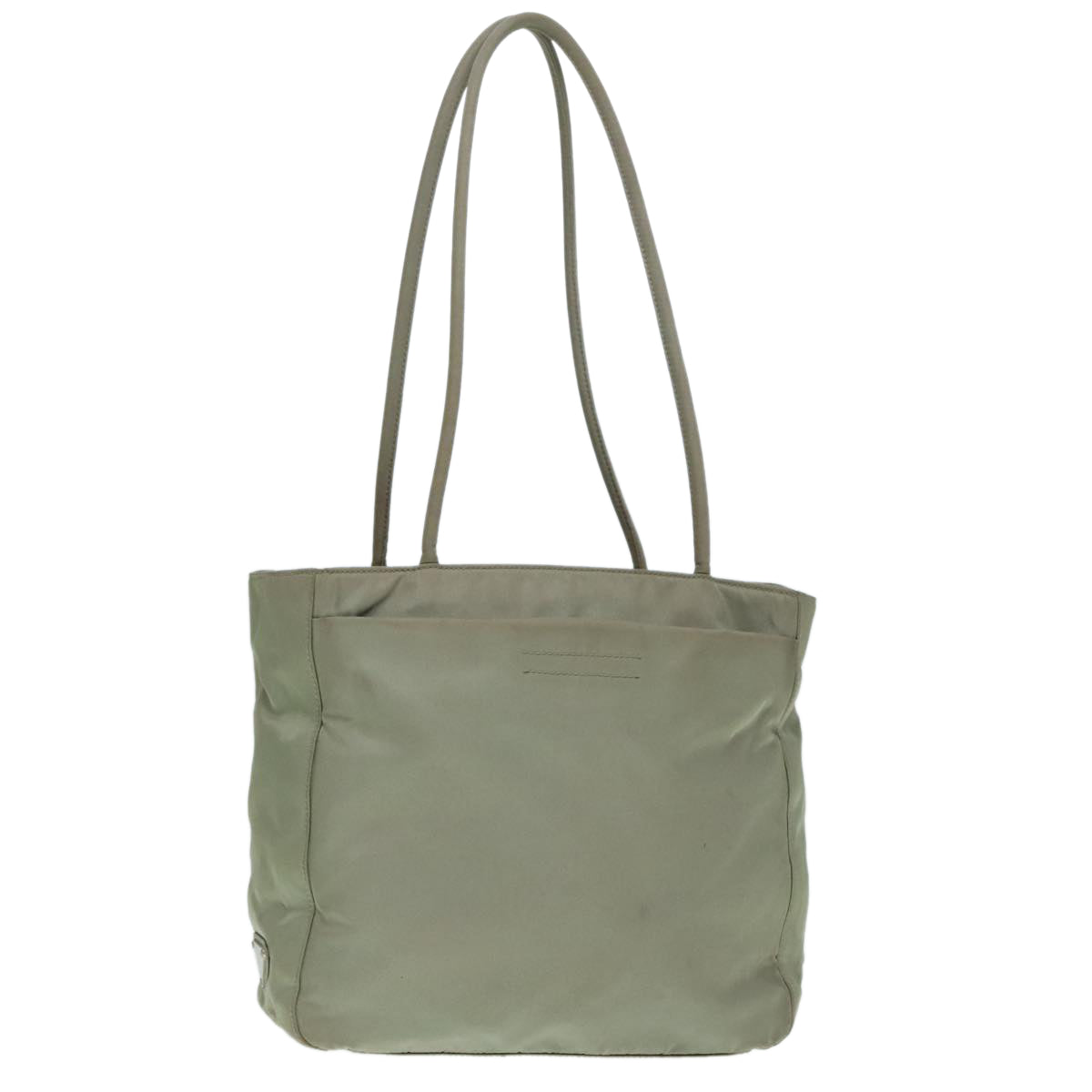 PRADA Tote Bag Nylon Khaki Silver Auth ar12536