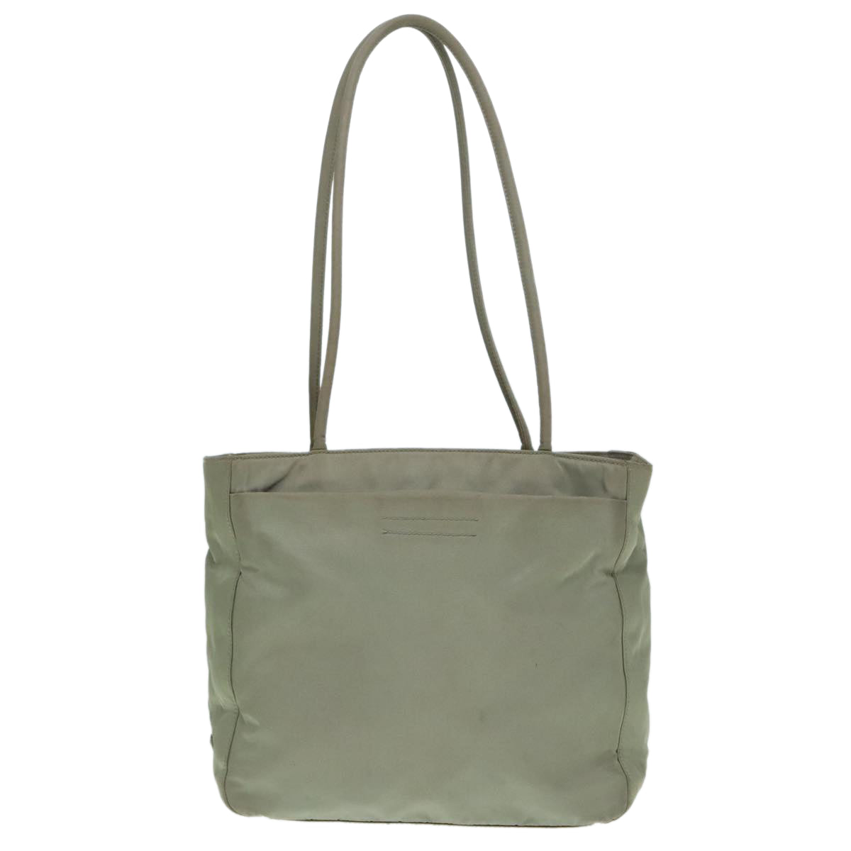 PRADA Tote Bag Nylon Khaki Silver Auth ar12536