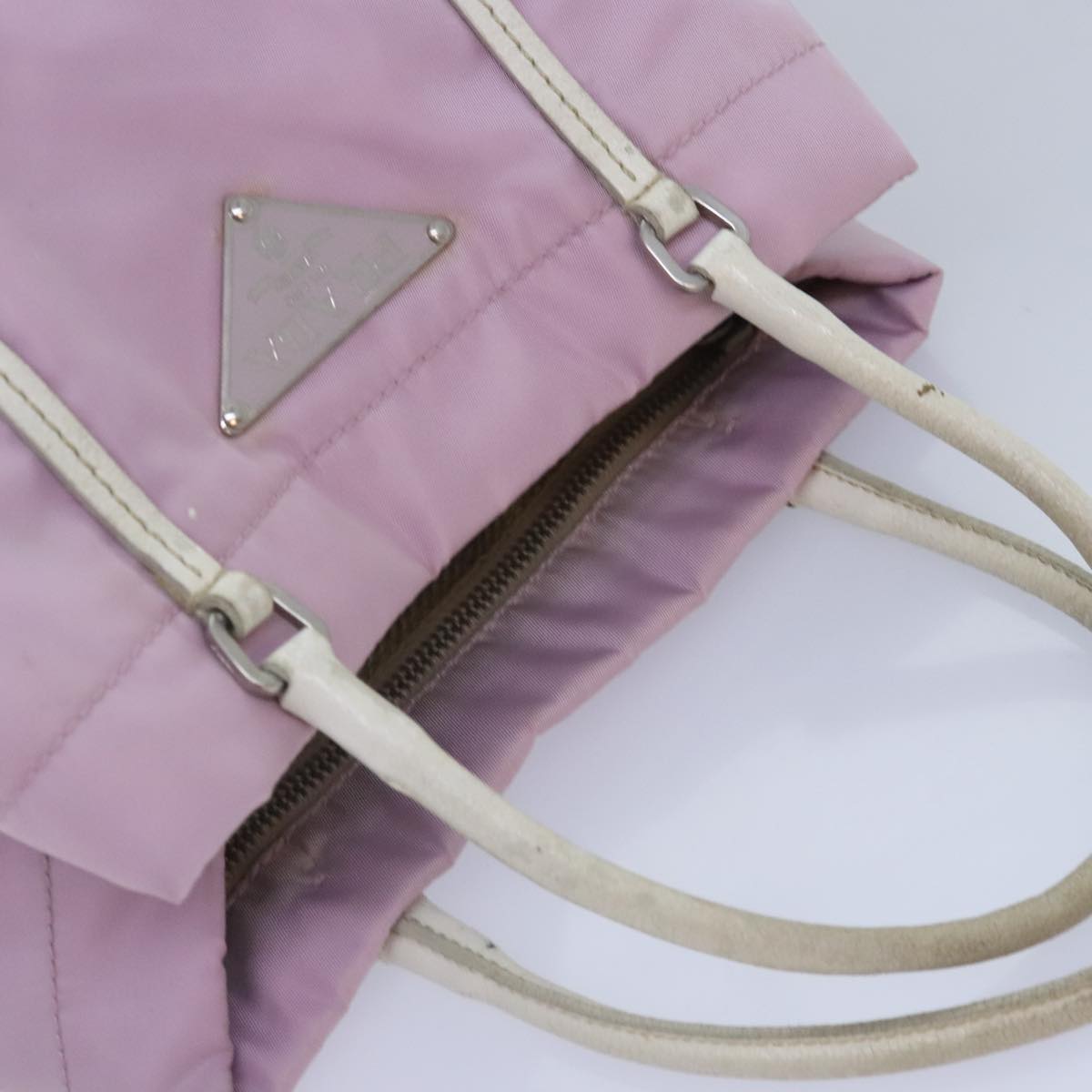 PRADA Hand Bag Nylon Pink Silver Auth ar12548