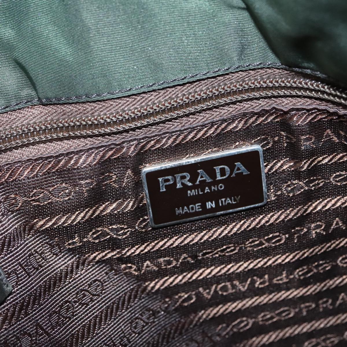 PRADA Hand Bag Nylon Green Silver Auth ar12551