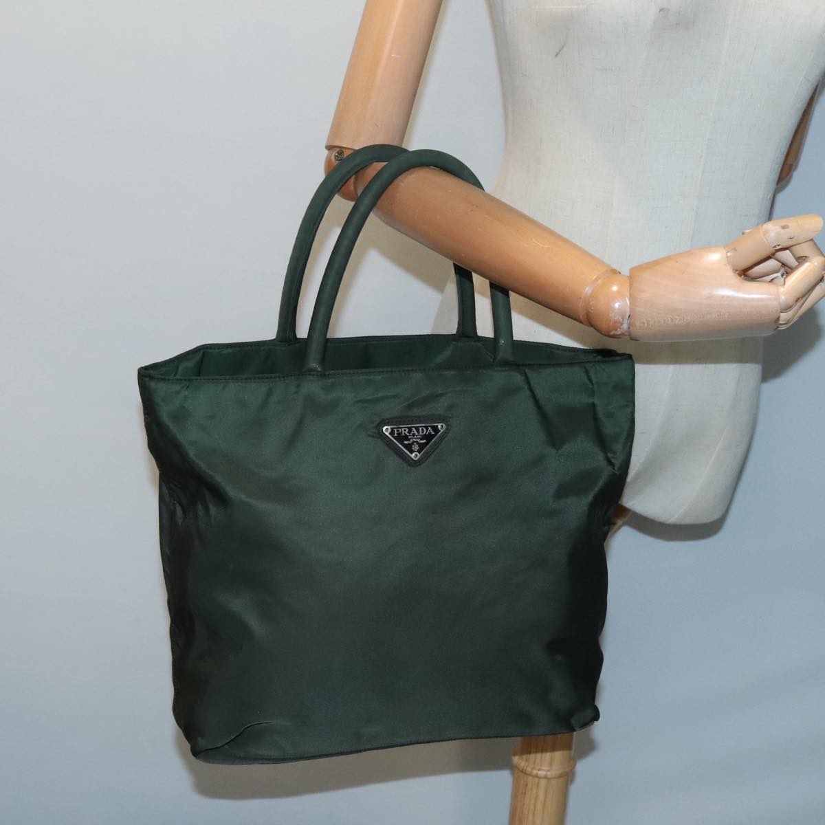 PRADA Hand Bag Nylon Green Silver Auth ar12551