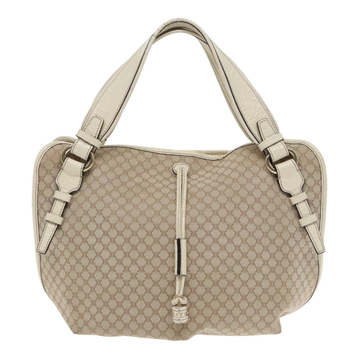 CELINE Macadam Canvas Tote Bag Beige Silver Auth ar12571