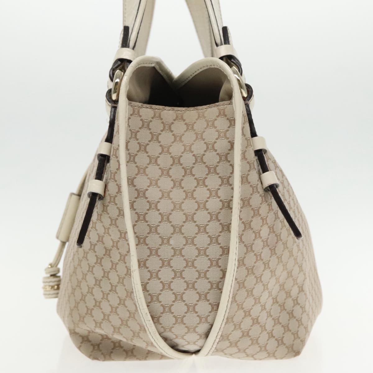 CELINE Macadam Canvas Tote Bag Beige Silver Auth ar12571