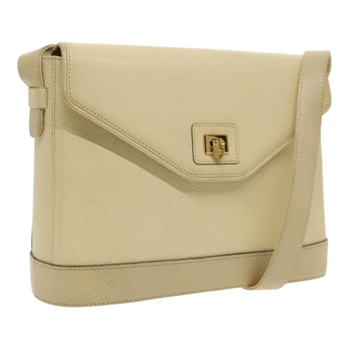 VALENTINO Hand Bag Leather Beige Gold Auth ar12652