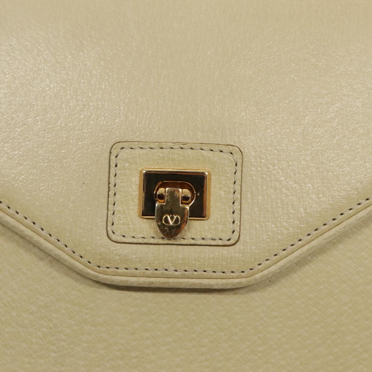 VALENTINO Hand Bag Leather Beige Gold Auth ar12652