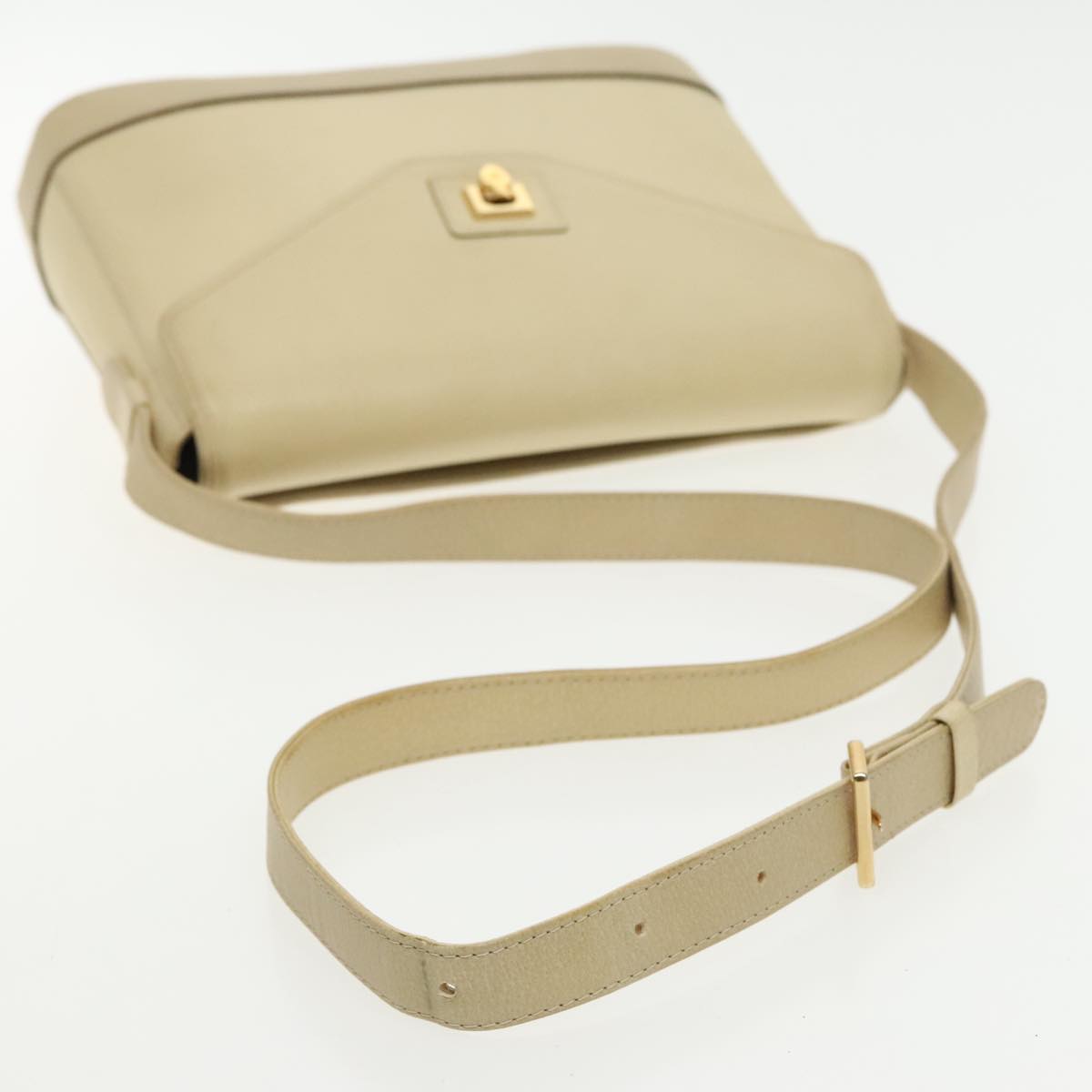 VALENTINO Hand Bag Leather Beige Gold Auth ar12652