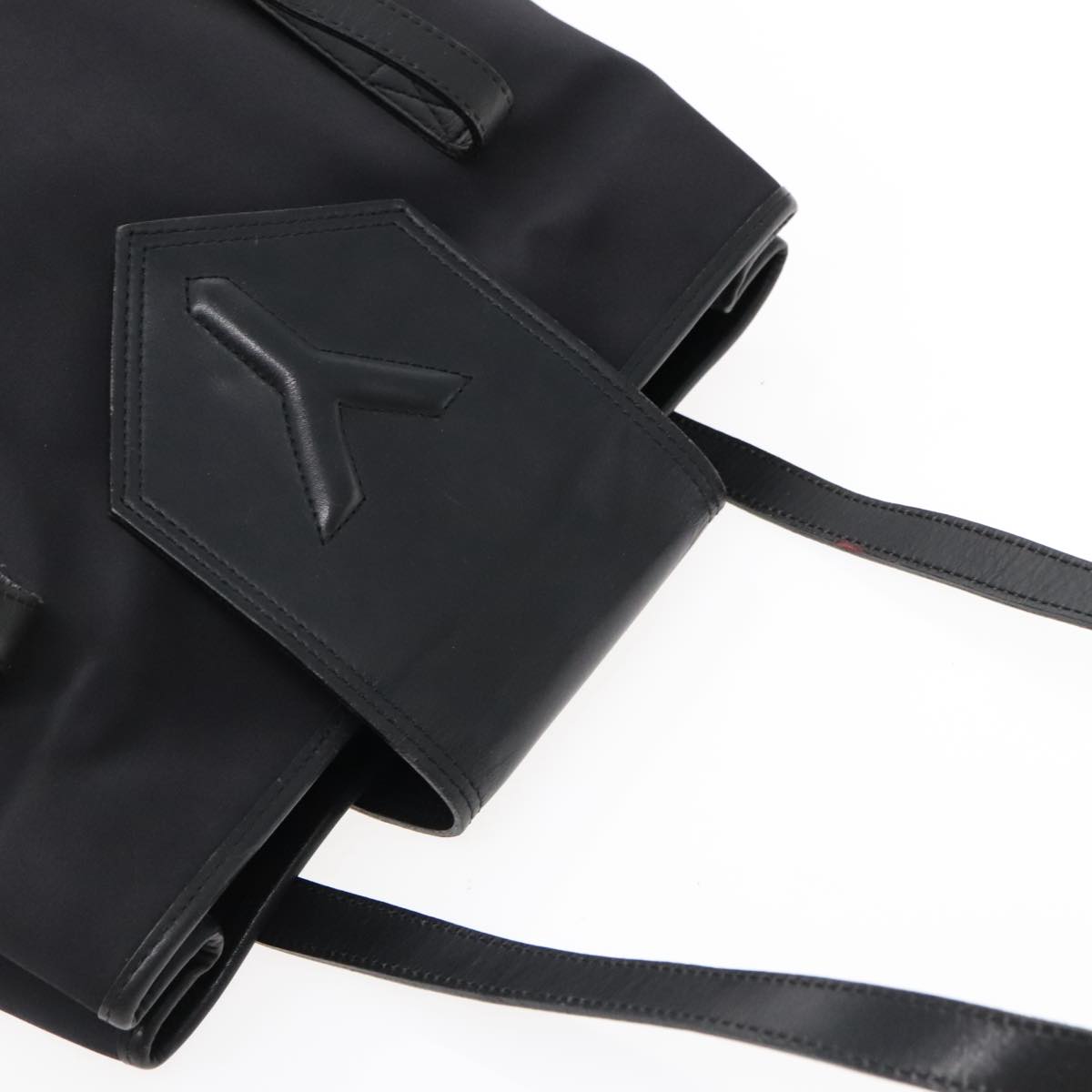 SAINT LAURENT Tote Bag Nylon Leather Black Gold Auth ar12681