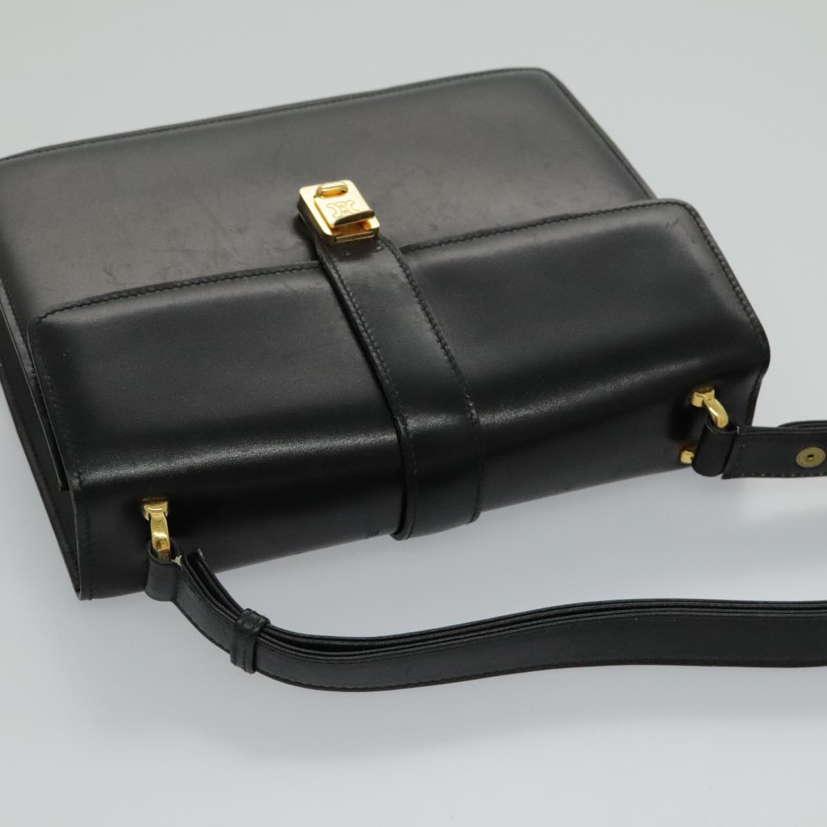 CELINE Shoulder Bag Leather Black Gold Auth ar12705