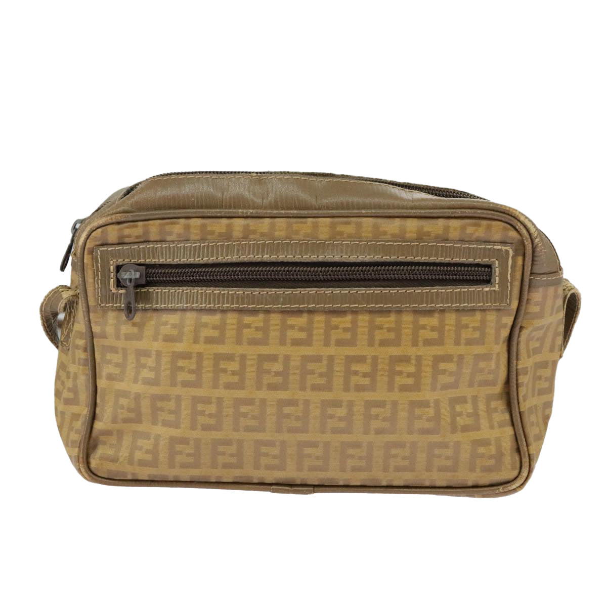 FENDI Zucchino Canvas Shoulder Bag Vintage Beige Auth ar12721