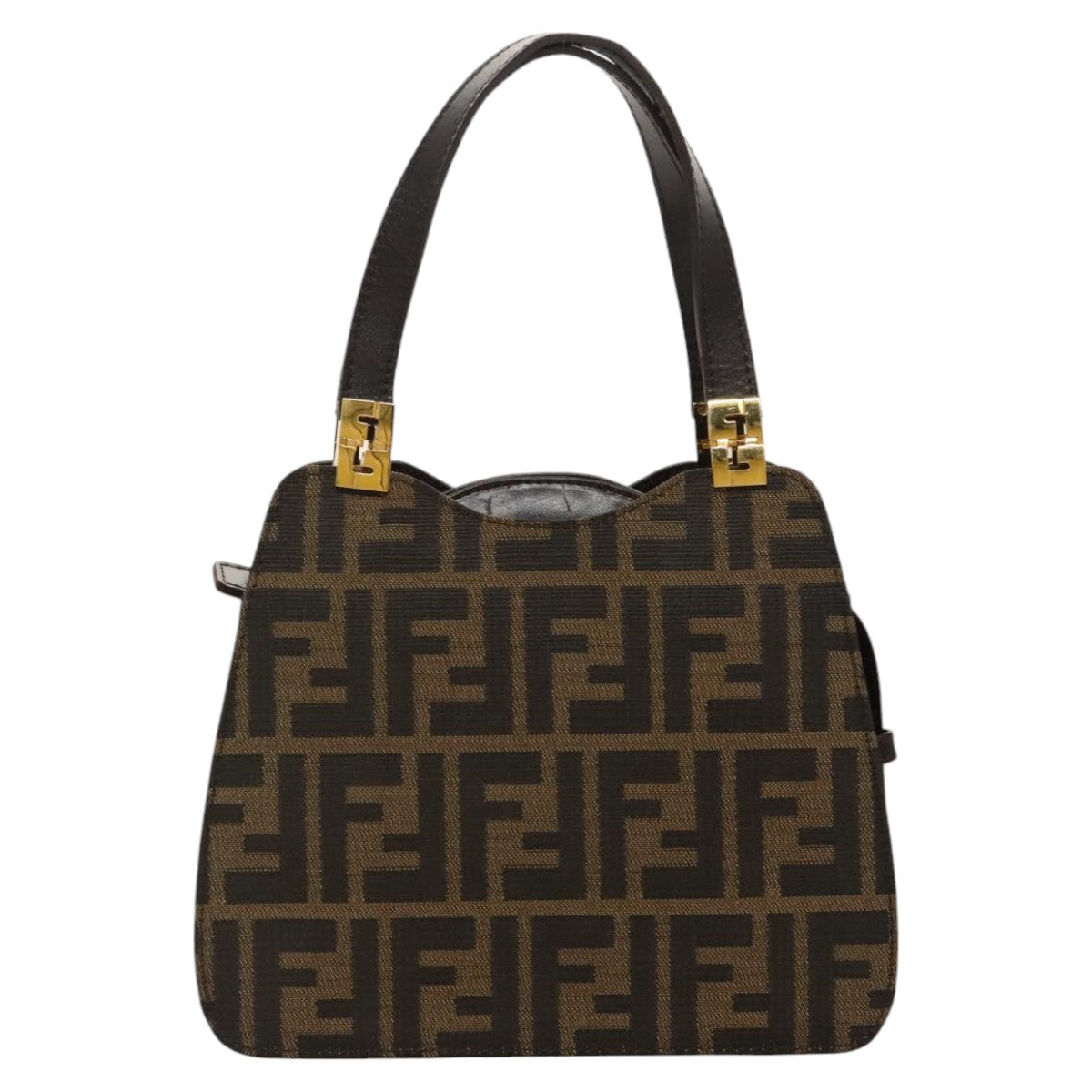 FENDI Zucca Canvas Hand Bag Brown Black gold Auth ar12735