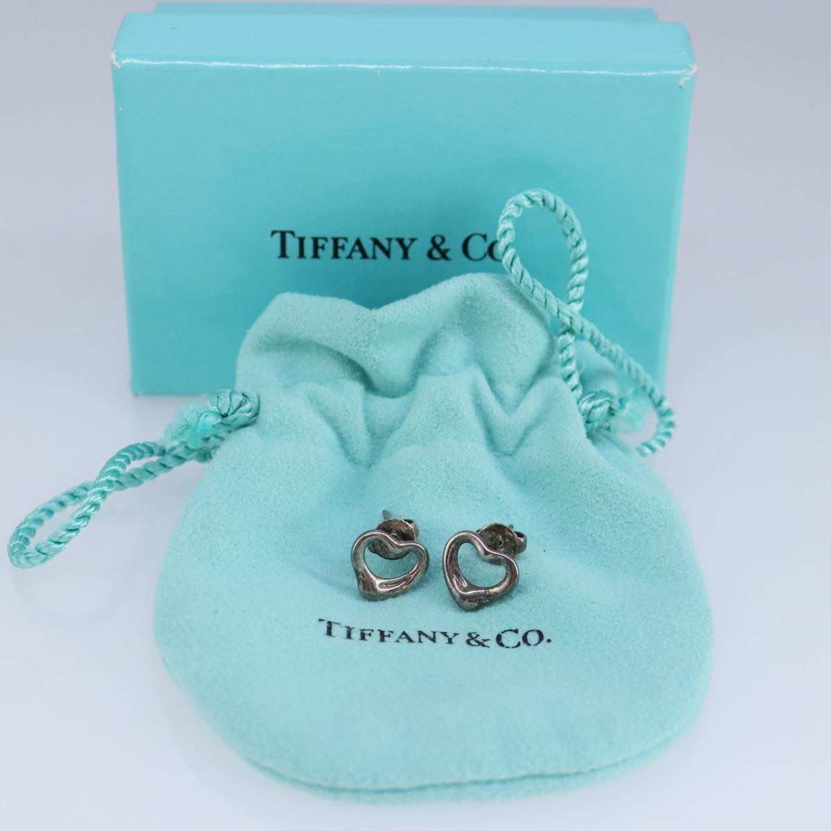 TIFFANY&Co. Open heart Earring Ag925 Silver Auth ar12751