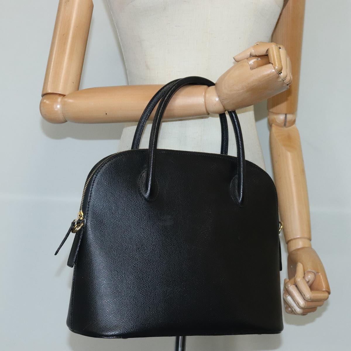 CELINE Hand Bag Leather Black Auth ar12771