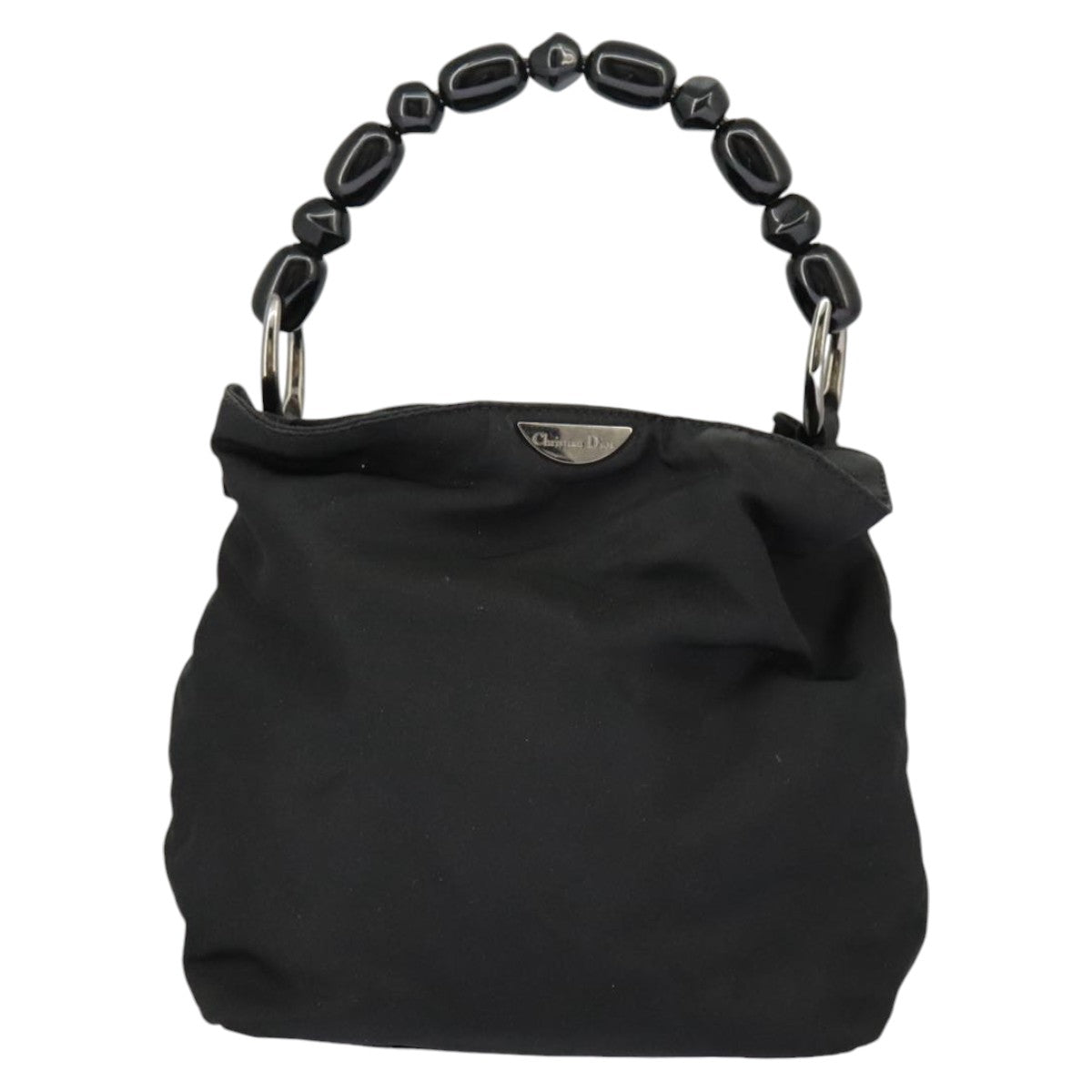Christian Dior Hand Bag Nylon Black Silver Auth ar12776