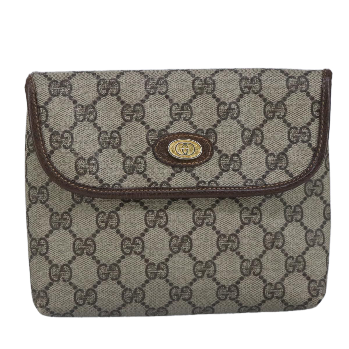 GUCCI GG Supreme Pouch PVC Leather Beige Auth ar12779